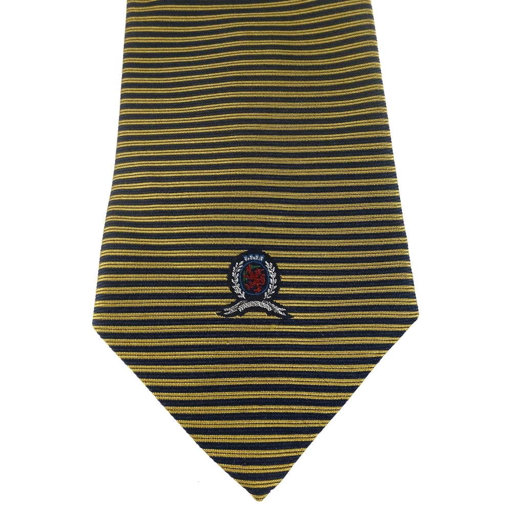 Tommy Hilfiger men's silk tie in gold and blue